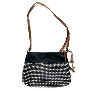 Fossil Women’s Crossbody Bag Faux Leather Black White Brown #3952